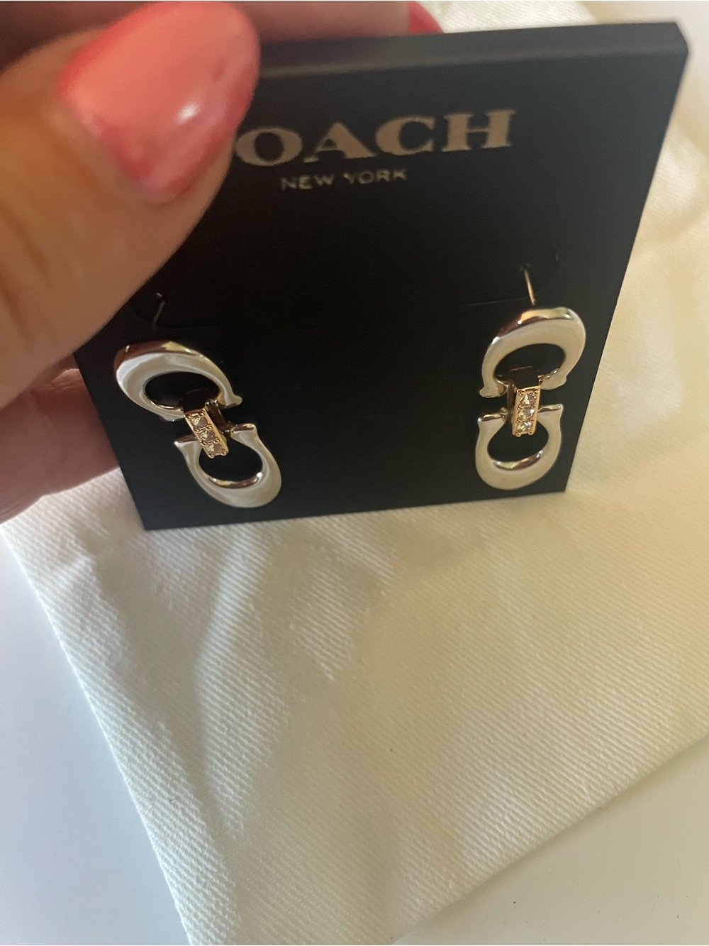 Coach silver Tone Horsebit Drop Earrings with Crystal Links - Picture 4 of 4